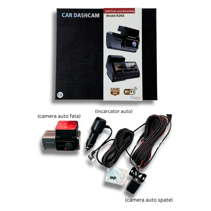 Camera Auto K26S 4K + camera spate 2.5K, WDR, WiFi si GPS integrat, 3,16" IPS, Senzor G - Taggo.ro