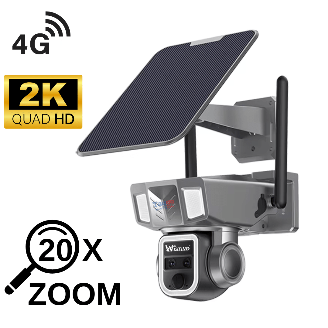 Camera supraveghere 4G 2K Ultra HD cu duble lentile, zoom optic 20X, încărcare solară, rotire din aplicație, rezistentă la apă IP66.