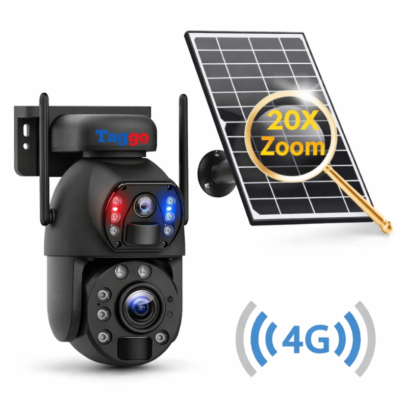 Camera supraveghere 4G 4K Ultra HD cu zoom 20X, duală, rezistentă la apă IP66, cu încărcare solară și rotire din aplicație.