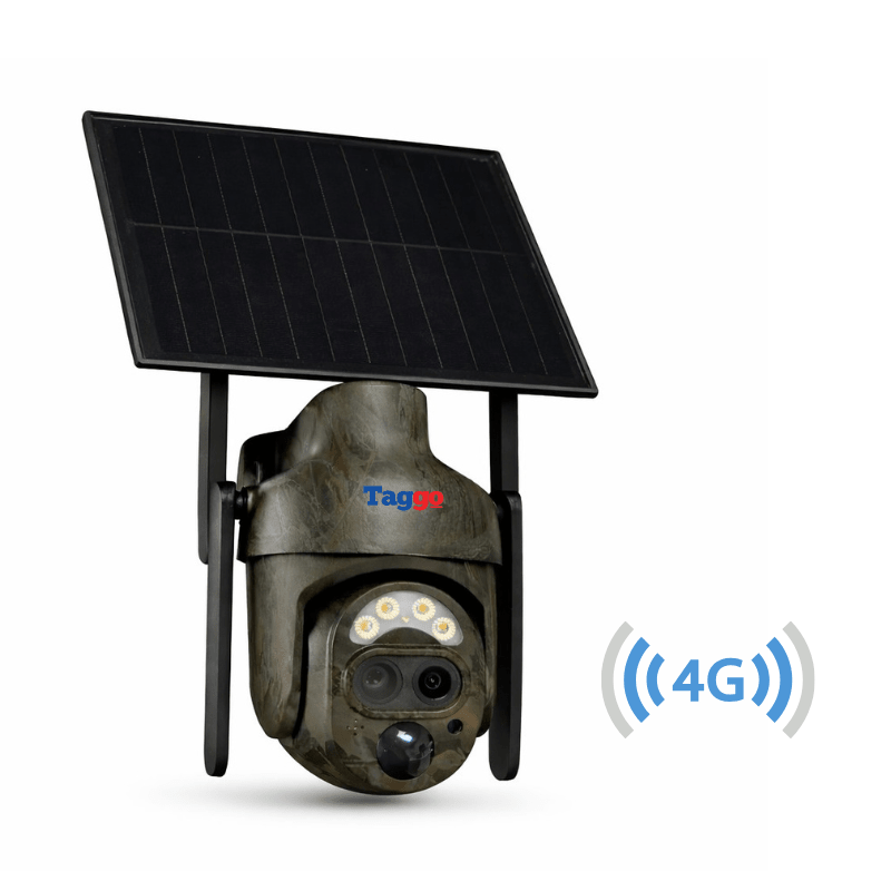 Camera de vânătoare camouflage Taggo.ro cu rezoluție 6MP, zoom 12X, conexiune 4G și control din aplicație, rezistentă IP66.