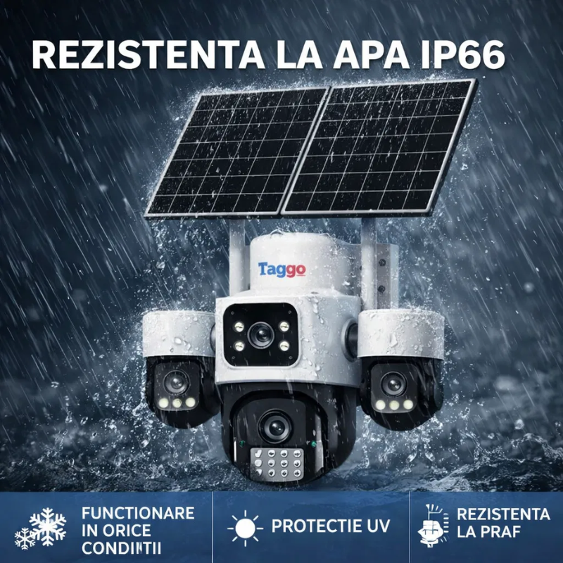 Camera Solara Cu 4 Lentile, 4G / eSIM, 16MP Vedere Nocturna Color, Detectie Miscare, Inregistrare AOV