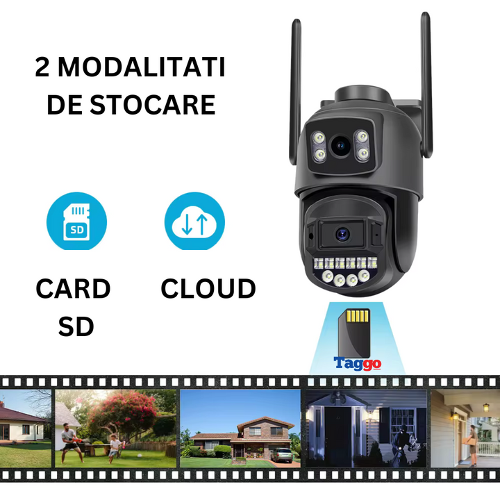 3 Camere + 1 GRATUIT , Camera de Supraveghere WiFi 4K, 8MP, 2 Lentile - Taggo.ro