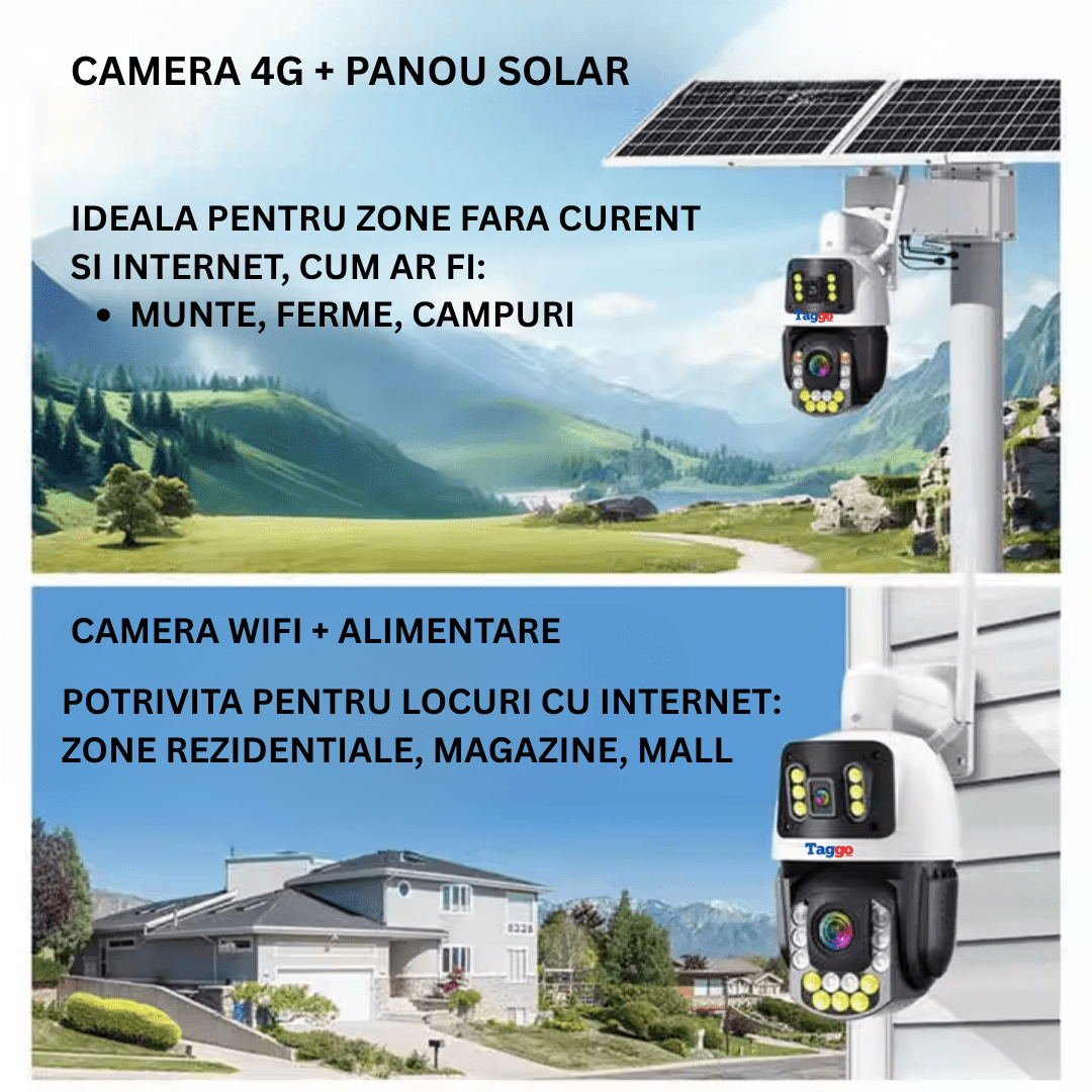 Camera supraveghere 8MP 4K cu zoom optic 50x, conectivitate 4G și vedere color pe timp de noapte, de la Taggo.ro