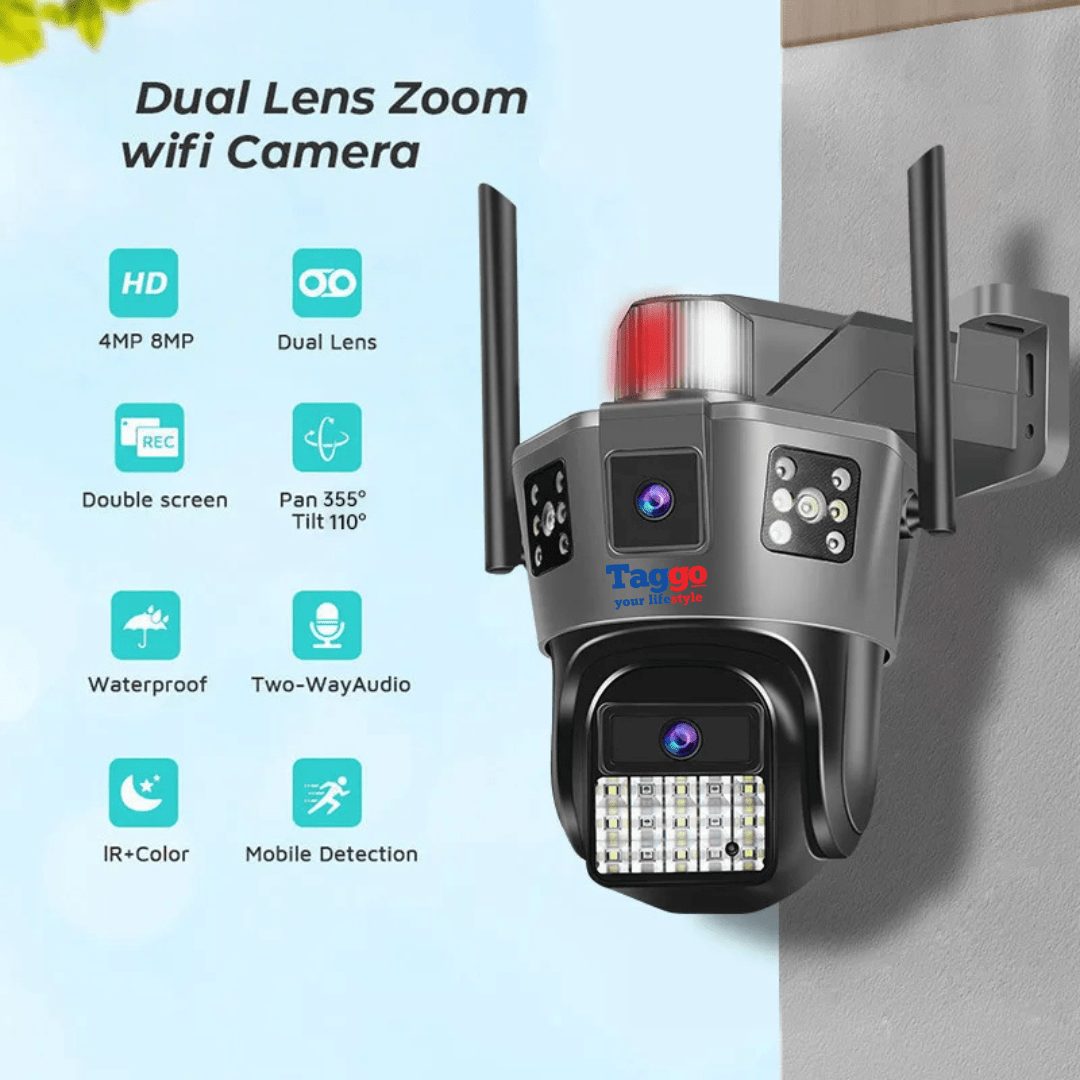 Camera de supraveghere 4G cu cartela SIM, rezistentă IP66, cu 2 lentile și control din aplicație, urmărește automat.