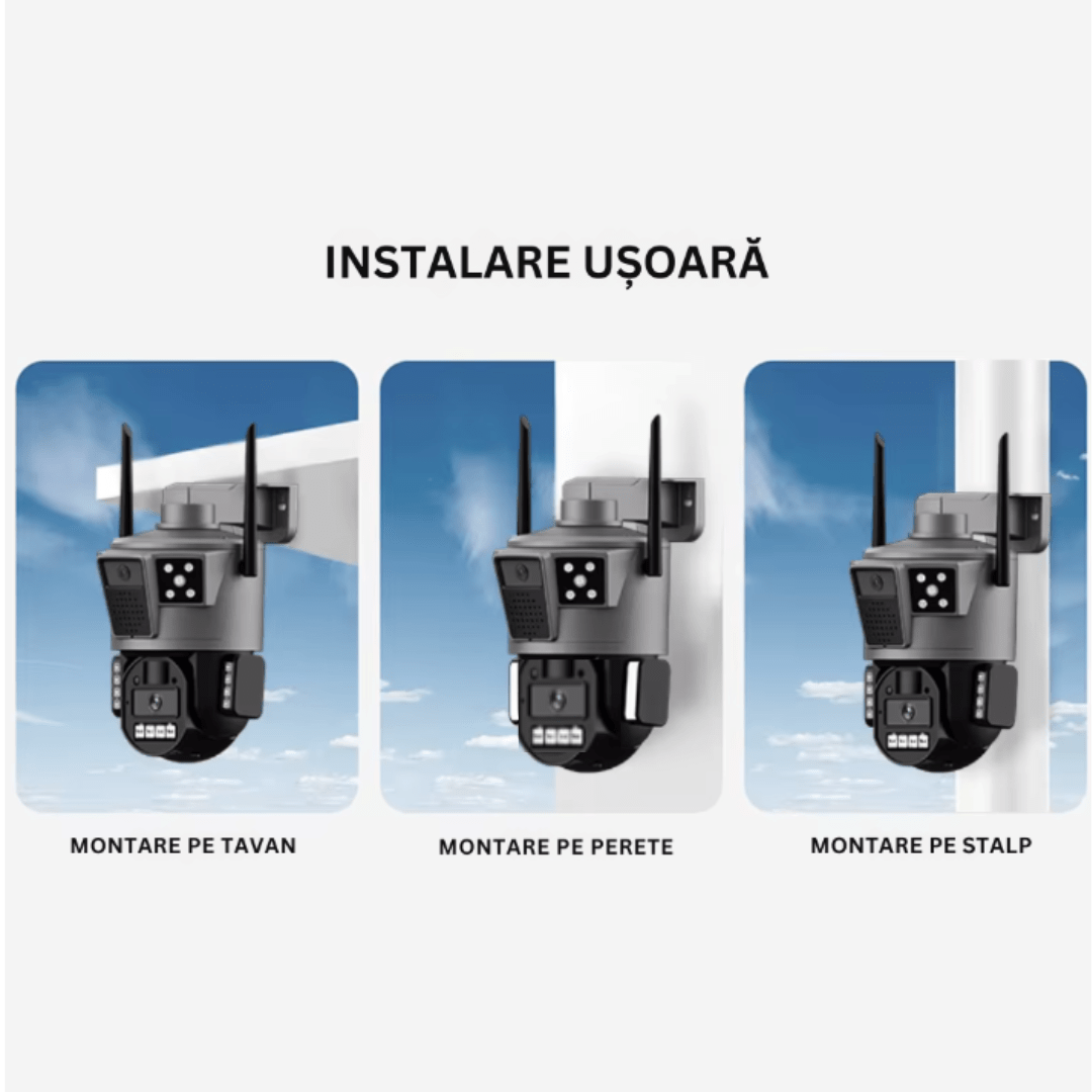 Camera de supraveghere 4G Taggo.ro cu viziune nocturnă, rezistentă la apă IP66 și control din aplicație, cu cartelă SIM.