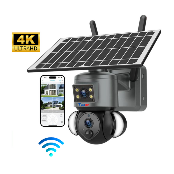 Camera Supraveghere WIFI 4K Ultra HD, Dual Camera 4MP+4MP, 10X ZOOM, Incarcare Solara, Rotire Din Aplicatie, Rezistenta La Apa IP 66 - Taggo.ro