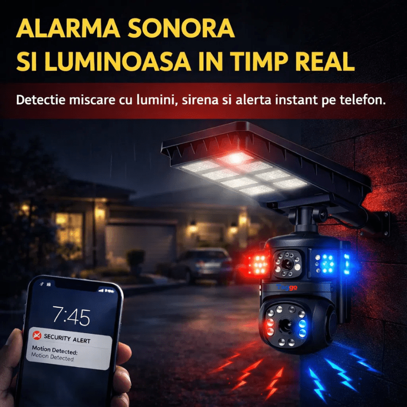 Lampa Stradala cu Camera 4G/ eSIM, 8MP, Inregistrare Continua 24/7 AOV, Viziune Color pe timp de noapte - Taggo.ro