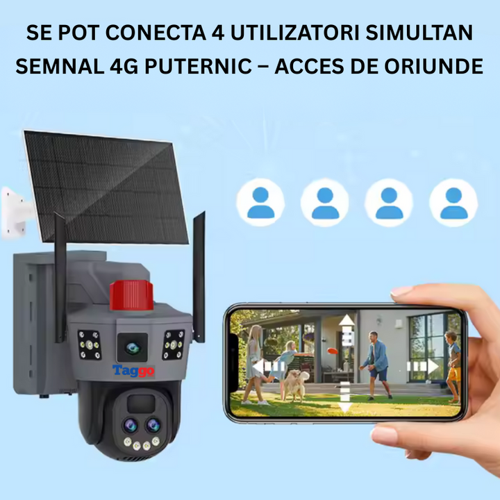 Camera de Supraveghere Solara 4G 12MP cu Trei Lentile, Zoom 10X, Rezistenta La Apa IP 66 - Taggo.ro