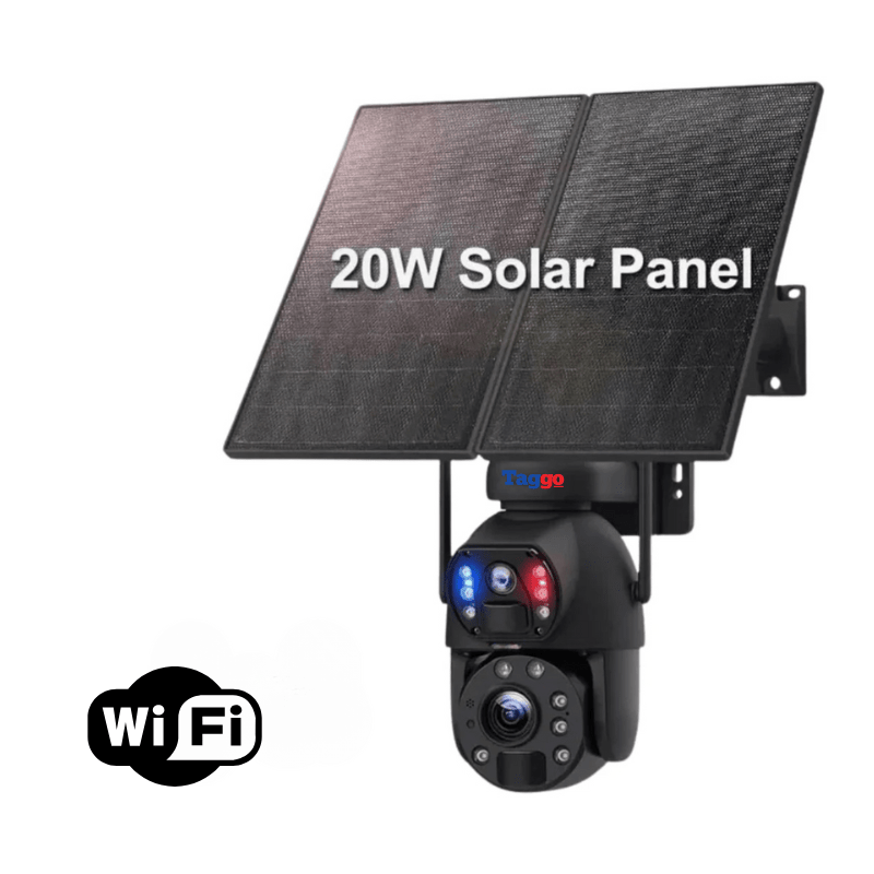 Camera supraveghere WIFI 3K Ultra HD cu zoom 50X, duală, încărcare solară, rotire din aplicație, rezistentă la apă IP66.