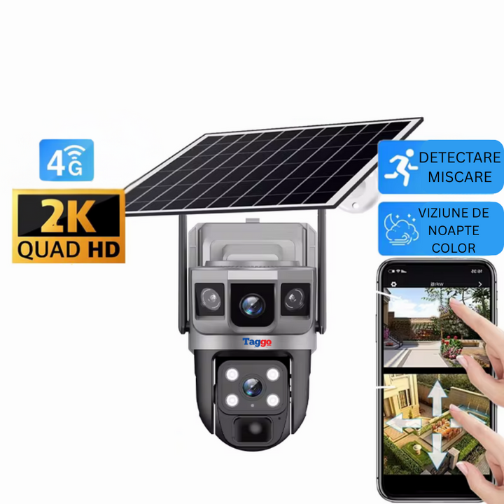 Camera de Supraveghere Solara 4G Cartela SIM, Online 24h, 5 MP, Zoom 10X, Full HD, Panou Solar 10W Rezistenta La Apa IP 66 - Taggo.ro