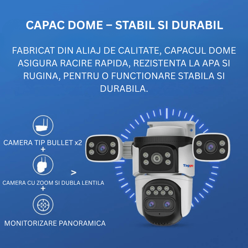 Camera de supraveghere 4G VSTARCAM cu zoom 10X, vedere nocturnă color, audio bidirecțional și detectie automată a mișcării.