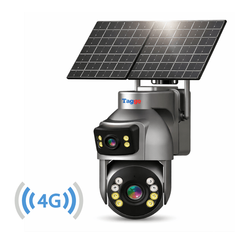 Camera Supraveghere cu Panou Solar Dublu TAGGO pentru exterior, conexiune 4G 4K, Inregistrare Continua AOV, Zoom Optic 36x