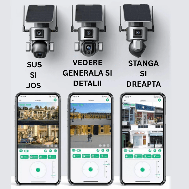 Camera video supraveghere wireless WISTINO 4K Ultra HD, dual camera 4MP+4MP, zoom optic 4x, incarcare solara, rezistenta IP66