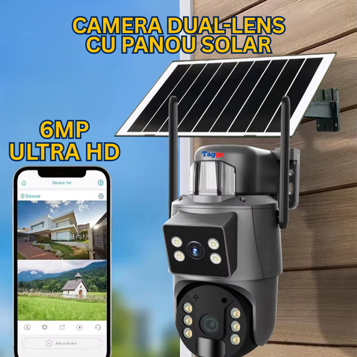 Camera Supraveghere Solara 4G 8MP Ultra HD, Panou Solar 20W, Baterie 15600mAh, PTZ 355°/90°, Zoom 4x, Audio Bidirectional, IP66 - Taggo.ro