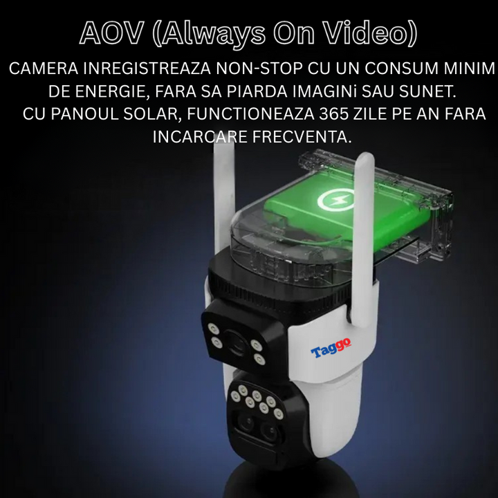 Camera de Supraveghere Solara 4G Cartela SIM, Online 24h, 6 MP, Full HD, Panou Solar 10W, Rezistenta La Apa IP 66 - Taggo.ro