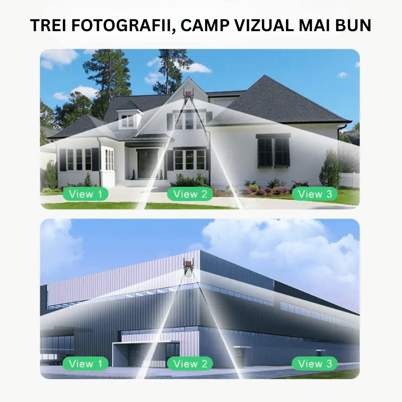 Camera de supraveghere 4G Taggo cu zoom 10X, rezoluție 4K, detectie umană și urmărie automată, IP66, cu 3 ecrane.