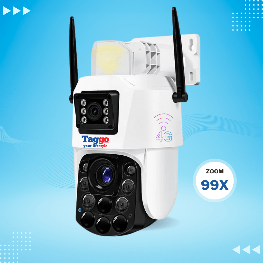 Camera de supraveghere 4G 4K Taggo cu 2 lentile, control aplicație, detectare umană, rezistentă la apă IP66, zoom 100x