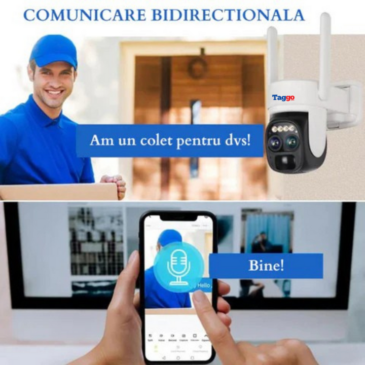 Camera de supraveghere WIFI cu incarcare solara 5W, SUPER 3K 6MP Dual Lens, 10X ZOOM, IP66, Control din aplicatie, Detectare miscare, Comunicare bidirectionala, - Taggo.ro