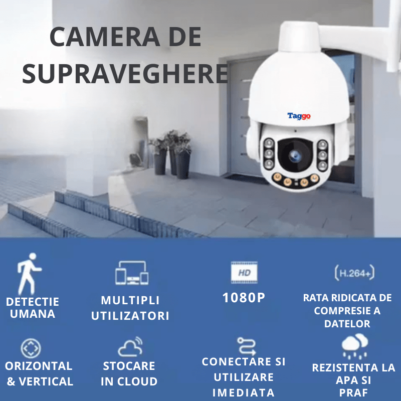 Camera de supraveghere smart Taggo.ro cu conexiune 4G, rezistență la apă și praf, comunicare bidirecțională.