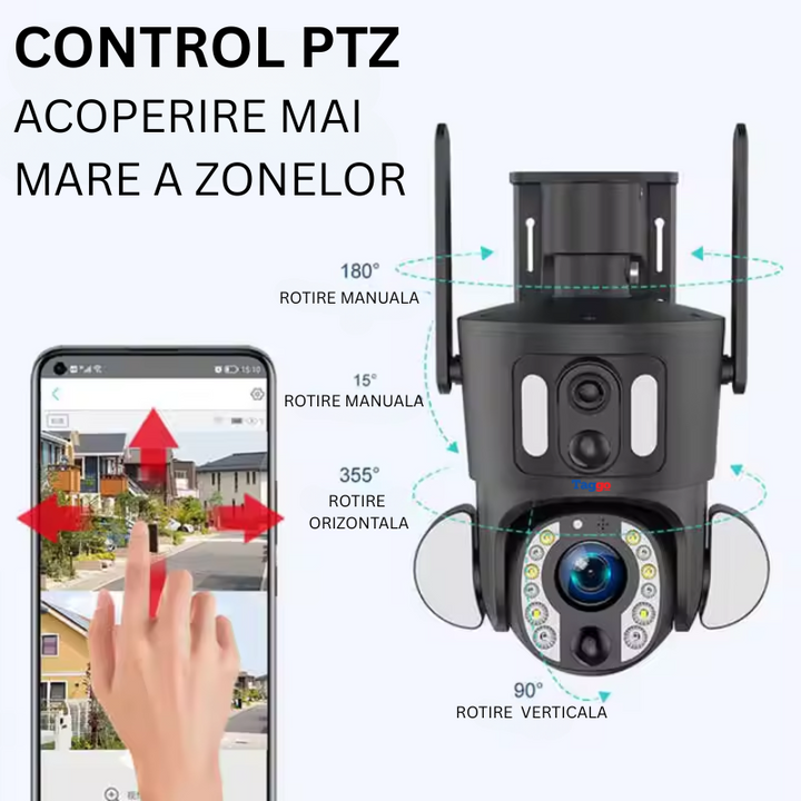 Camera de Supraveghere WiFi, Rezolutie 6MP, Alimentare Solara, ZOOM Optic 20X, Detectie Umana, IP66 - Taggo.ro