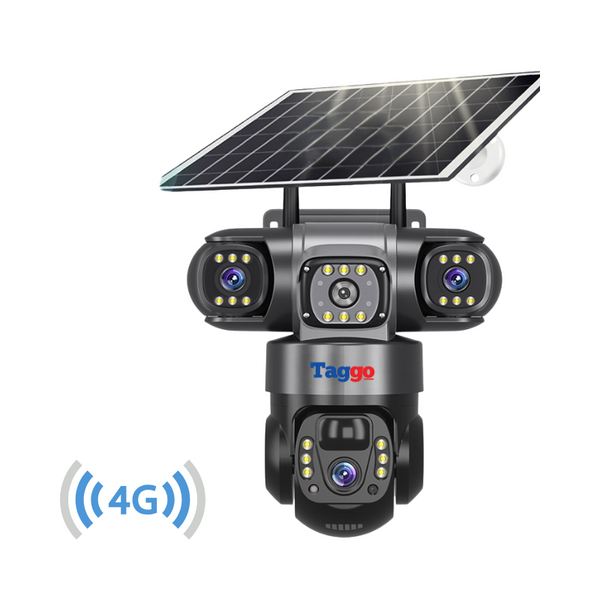 Camera Supraveghere cu Panou Solar, Conexiune 4G Cartela SIM, 9MP, 3 Lentile, Comunicare Bidirectionala - Taggo.ro