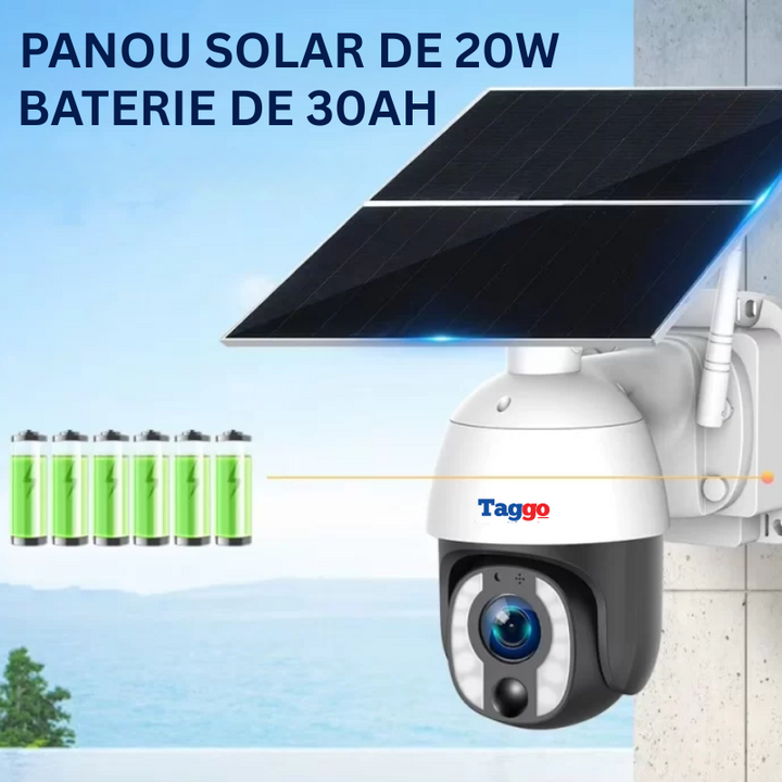 Camera de Supraveghere cu Panou Solar,  8MP, Conexiune 4G Cartela SIM, ZOOM OPTIC 20X, Comunicare Bidirectionala - Taggo.ro