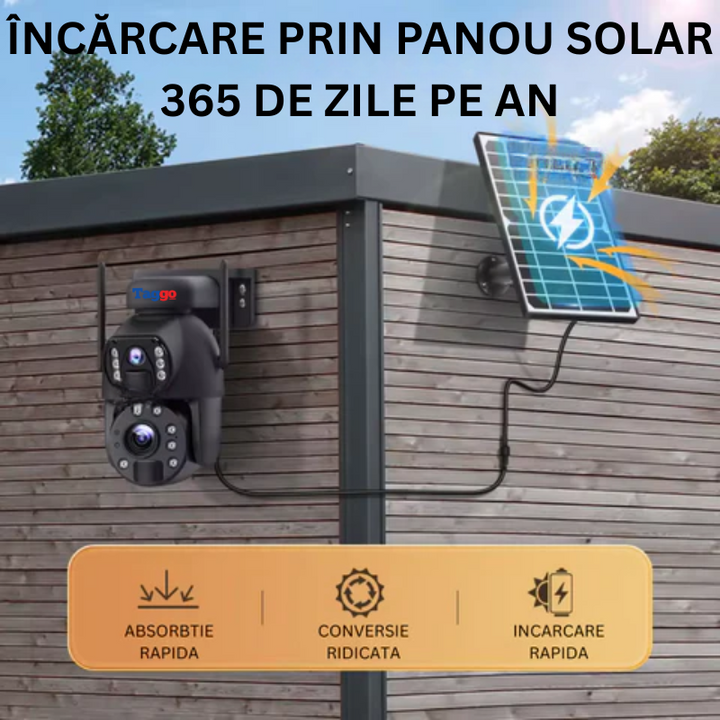 Camera Supraveghere WIFI 3K Ultra HD 20X ZOOM, Dual Camera, Incarcare Solara, Rotire Din Aplicatie, Rezistenta La Apa IP 66 - Taggo.ro
