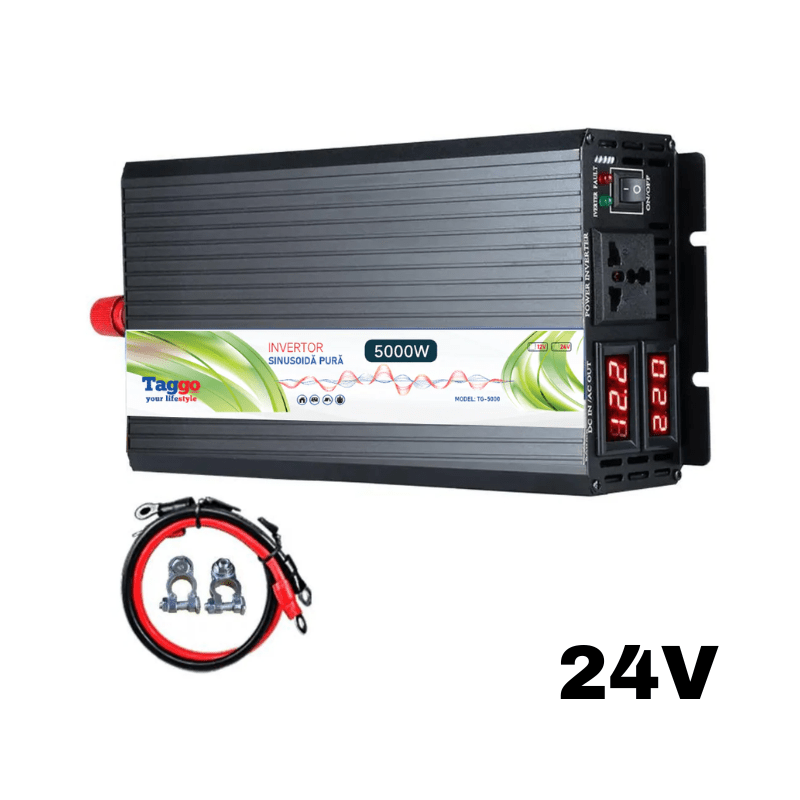 Invertor 5000W 24V – 220V sinus pur pentru rulota, casă sau cabană, compatibil cu panouri solare, de la Taggo.ro
