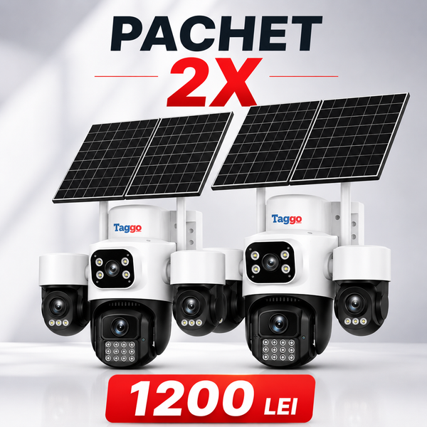 Pachet 2x Camera Solara Cu 4 Lentile, 4G / eSIM, 16MP | Taggo.ro