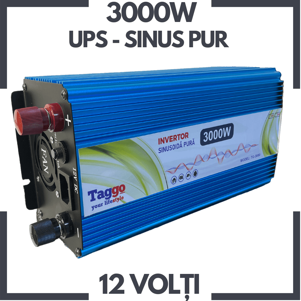 Invertor 2 în 1 SINUS PUR 3000W 12V-220V cu funcție UPS pentru încărcare acumulatori, AutoBox.ro