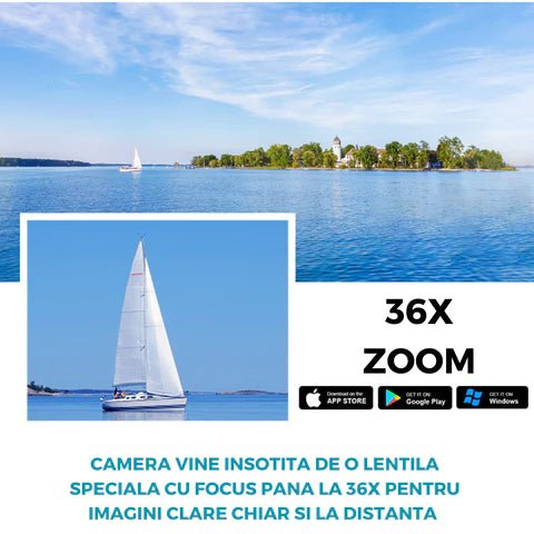 Camera supraveghere Fast Bundle cu panou solar, rezoluție 4K și zoom optic 36X, vedere clară și conectivitate WiFi.