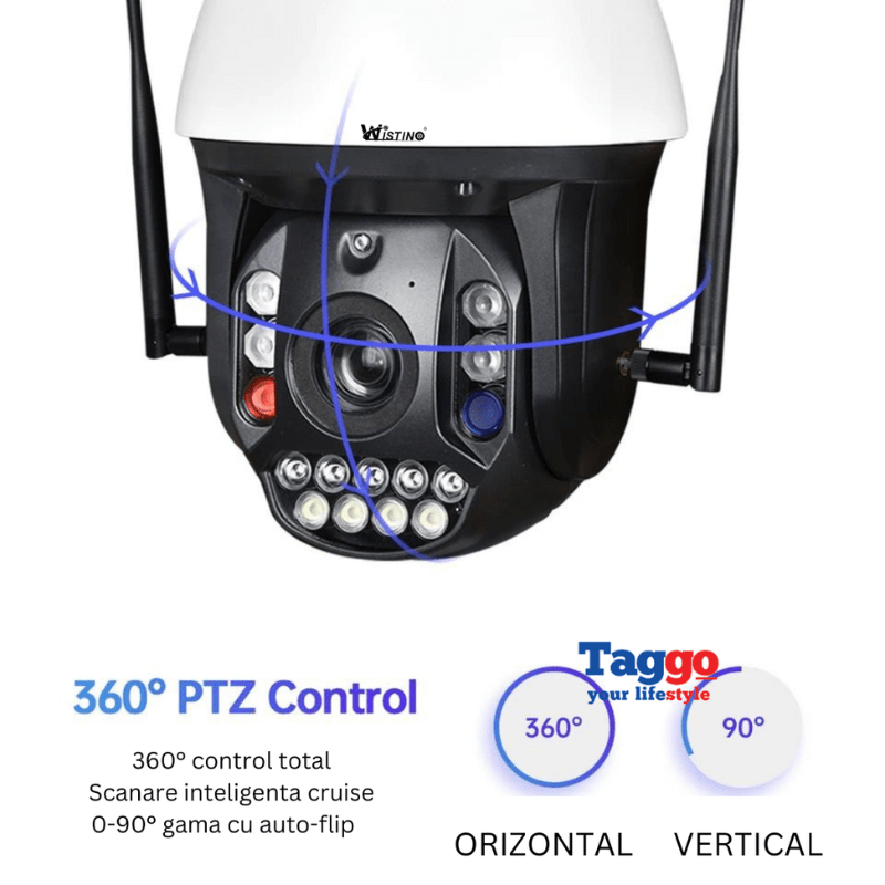 Camera de supraveghere 4G 4K Ultra HD, zoom optic 99X, rotire din aplicație, rezistentă la apă IP66, de la Taggo.ro