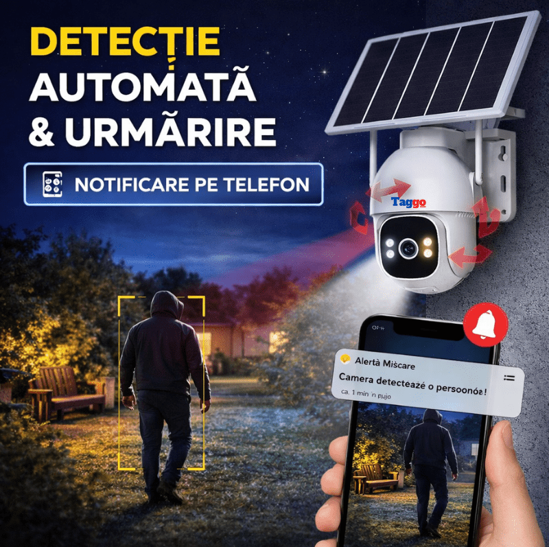 Camera de Supraveghere Solara Exterior 4G Cartela SIM 3 MP, 12X zoom, Full HD, Panou Solar 10W Rezistenta La Apa IP 66 - Taggo.ro