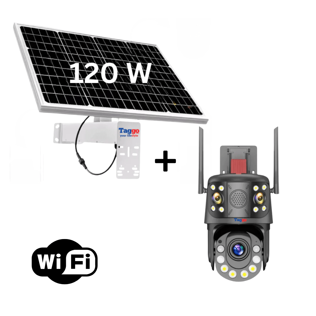 Camera de supraveghere Fast Bundle cu panou solar, rezoluție 9K, zoom optic 100X, PTZ exterior, conectivitate WiFi, 3 lentile
