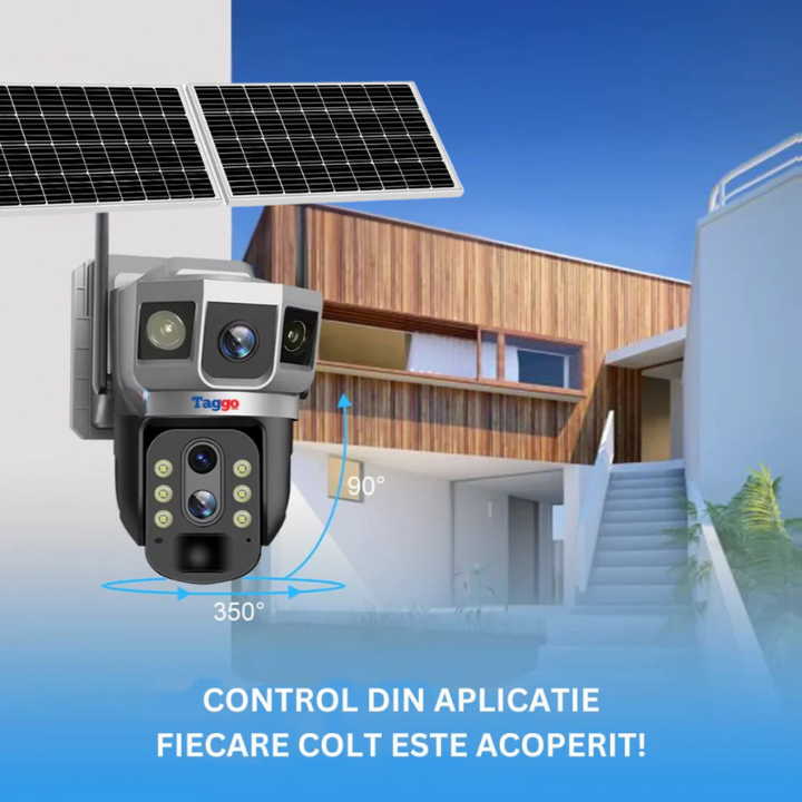 Camera Supraveghere Solara 4G 4K Ultra HD, Zoom 10X, Panou 10W, Rotire Din Aplicatie, Rezistenta La Apa IP 66 - Taggo.ro