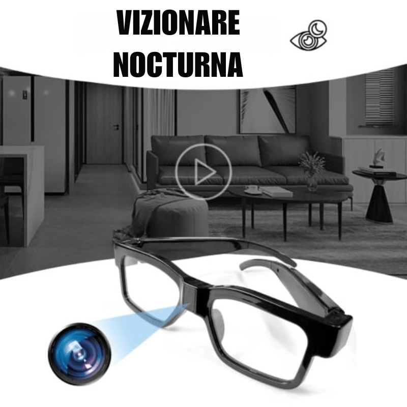 Ochelari cu cameră ascunsă Taggo, rezoluție Full HD, viziune nocturnă și husă inclusă, pentru înregistrare discretă.