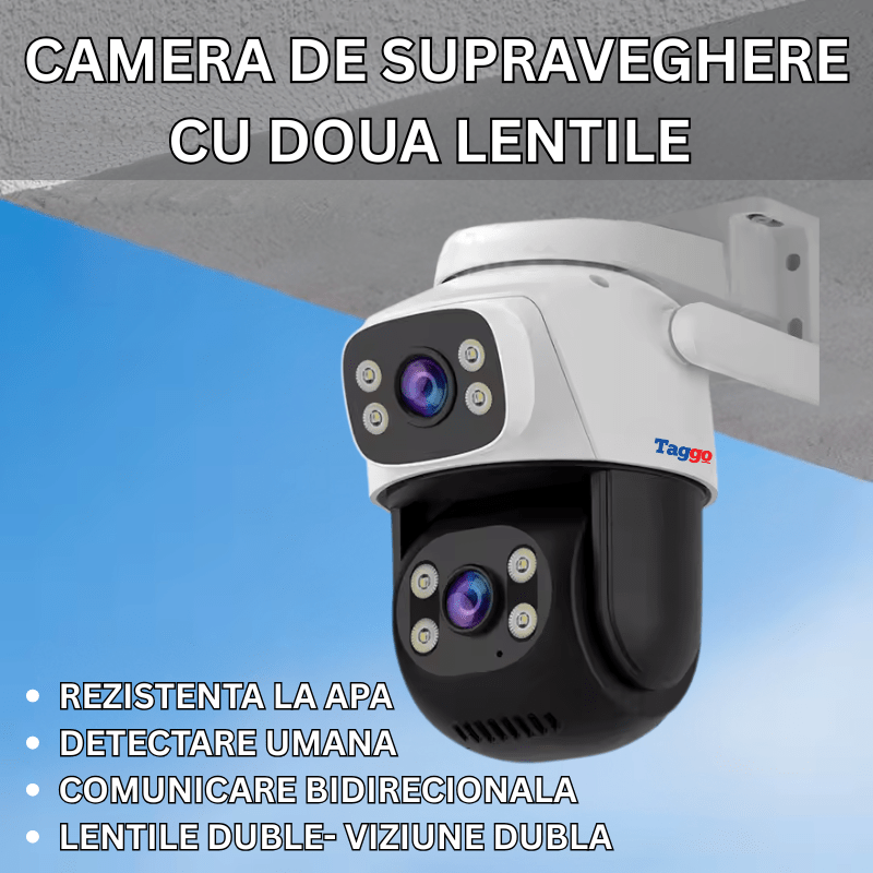 Camera de supraveghere WiFi VSTARCAM cu două lentile HD 6 MP, vedere nocturnă, audio bidirecțional și rezistență IP66.