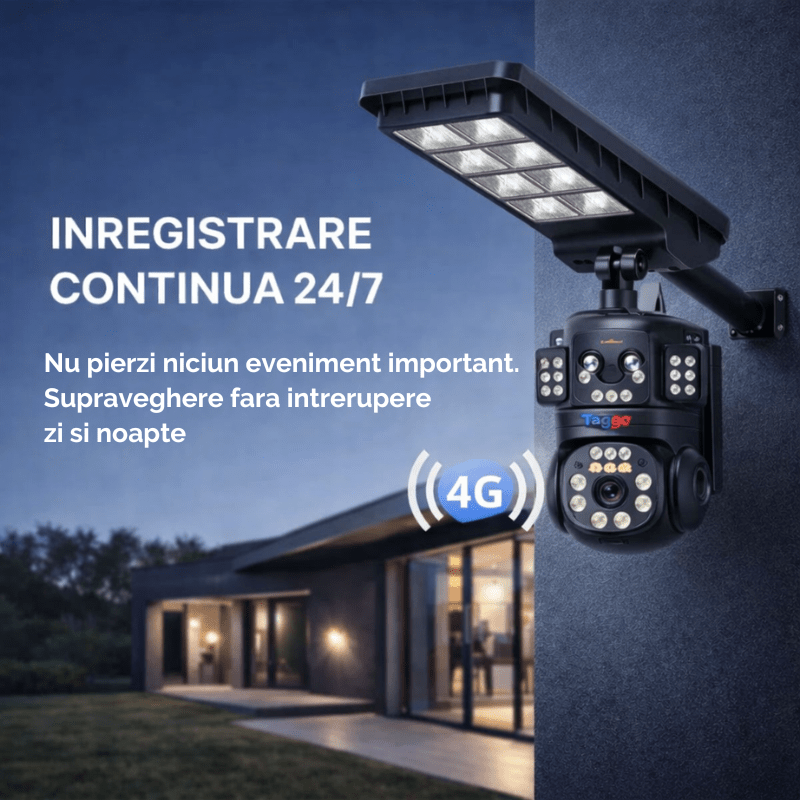 Lampa Stradala cu Camera 4G/ eSIM, 8MP, Inregistrare Continua 24/7 AOV, Viziune Color pe timp de noapte - Taggo.ro