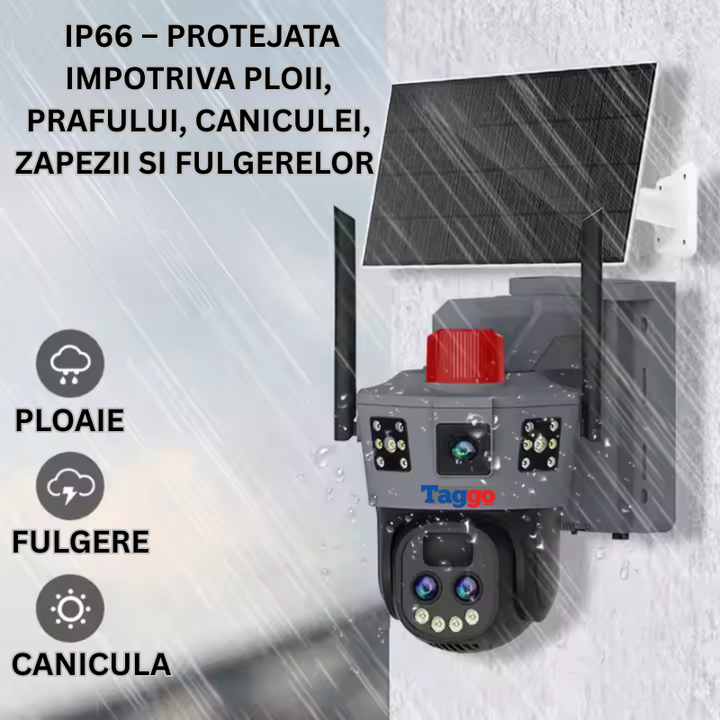 Camera de Supraveghere Solara 4G 12MP cu Trei Lentile, Zoom 10X, Rezistenta La Apa IP 66 - Taggo.ro