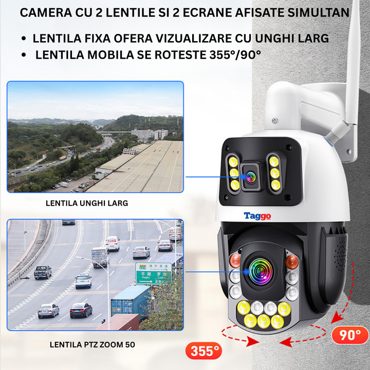Camera Supraveghere cu Panou Solar si Conexiune WIFI, Rezolutie 4K 8MP, Zoom Optic 50X, PTZ Exterior, 24/7 - Taggo.ro