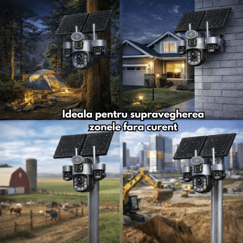 Camere Supraveghere, Panou Solar Dublu, 4K, 4G ZOOM OPTIC 99X,Vedere Full Color, Inregistarare AOV - Taggo.ro