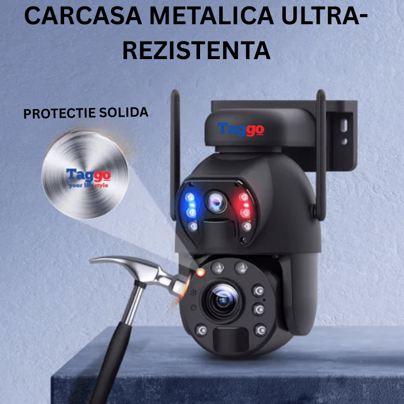 Camera de supraveghere WIFI 3K Ultra HD cu zoom 50X, duală, incarcare solară, rotire din aplicație, rezistentă la apă IP66.