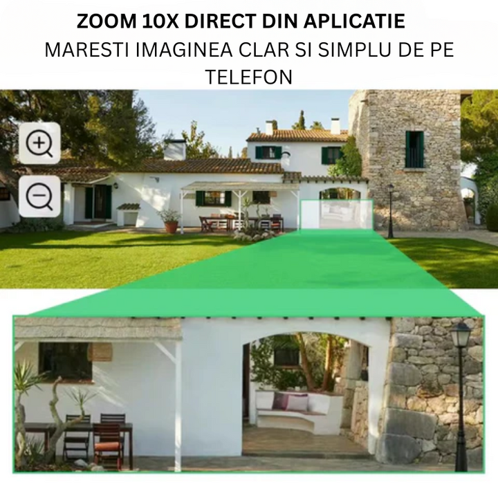 Camera Supraveghere 12MP 4G cu panou solar 10W, Multi-Lentile 3x4MP, Zoom optic 10X, 12xLED IR + 12xLED Alb, IP66 - Taggo.ro