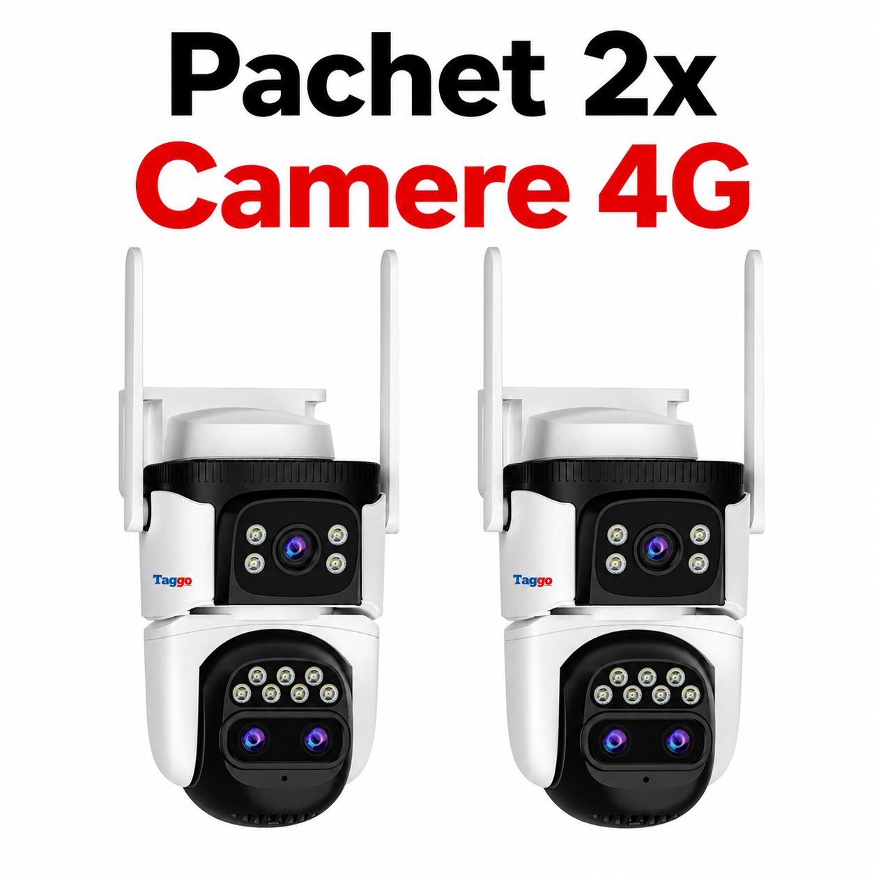 Pachet 2X Camere Supraveghere 4G  3 Lentile Zoom 10x 360°