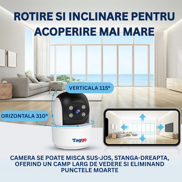 Camera de Supraveghere de Interior, 3MP, WiFi, Viziune Nocturna Color, Alarma Sonora si Luminoasa, Comunicare Bidirectionala - Taggo.ro