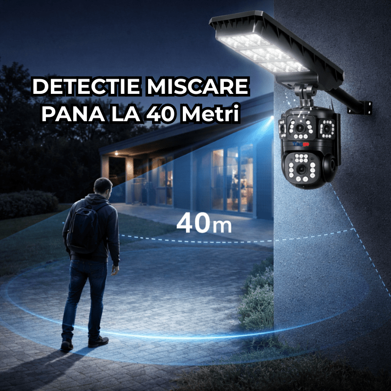 Lampa Stradala cu Camera 4G/ eSIM, 8MP, Inregistrare Continua 24/7 AOV, Viziune Color pe timp de noapte - Taggo.ro