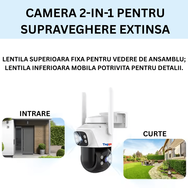 Camera de supraveghere WiFi VSTARCAM, HD 6 MP, vedere nocturnă, IP66, audio bidirecțional și detectare mișcare.
