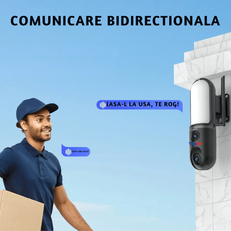 Camera de supraveghere Taggo.ro cu LED, WiFi, lentile dual, viziune nocturnă color și comunicare bidirecțională