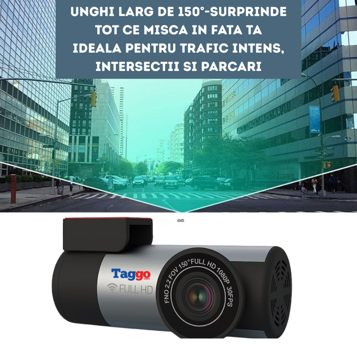 Camera de bord auto FULL HD 1080P, WiFi, compacta, unghi de filmare 150°, Night Vision, Rotativa 360° - Taggo.ro