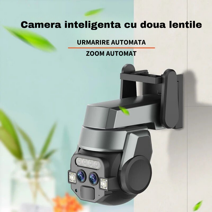 Camera Supraveghere WIFI, 4K, 3MP+3MP, Urmarire automata, 10X ZOOM Automat, Rezistenta La Apa IP 66 - Taggo.ro